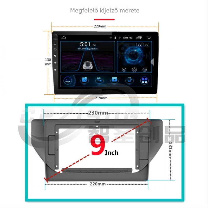 Nagy képernyős navigációs keret panel Mitsubishi Mirage 2012-2018 (Panel + kábel; műanyag; 0,9 kg; Mirage/Attrage; AT automata)