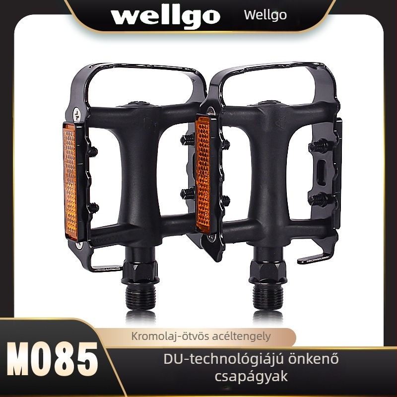 WELLGO M085 pedál hegyikerékpárokhoz és országúti kerékpárokhoz — műanyag test, kompatibilis MTB és országúti modellekkel