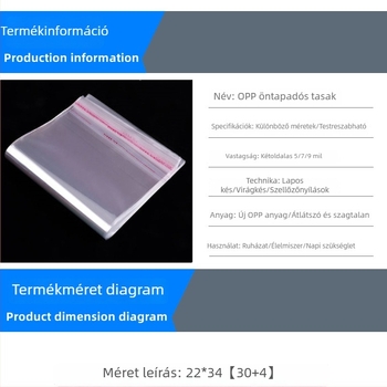 OPP átlátszó önzáró csomagoló taska A4 méretben, 22 cm széles, műanyag zipzárral és logónyomattal