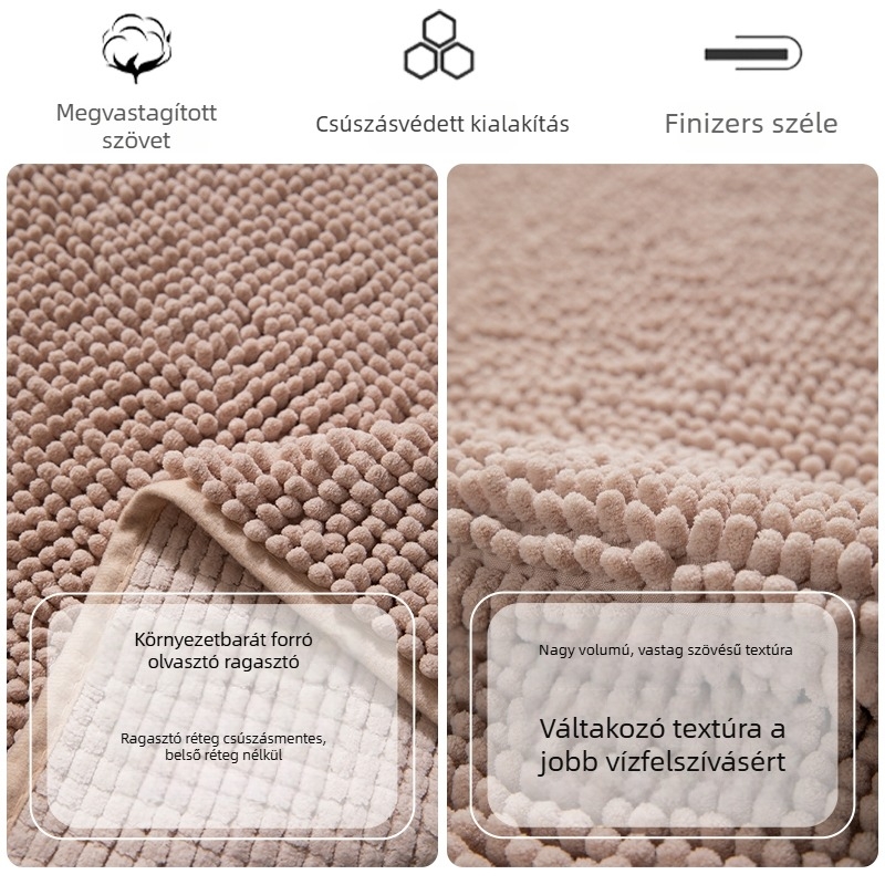 Chenille fürdőszobai szőnyeg, négyszögletes, csúszásmentes, nedvszívó, géppel mosható