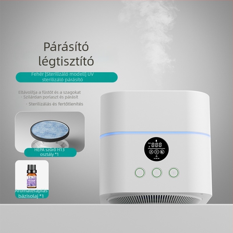 Asztali egyben légtisztító és párásító – sterilizálás, részecske eltávolítás, párásítás; 35 m³/h, App‑vezérlés, 11–20 m² lefedettség