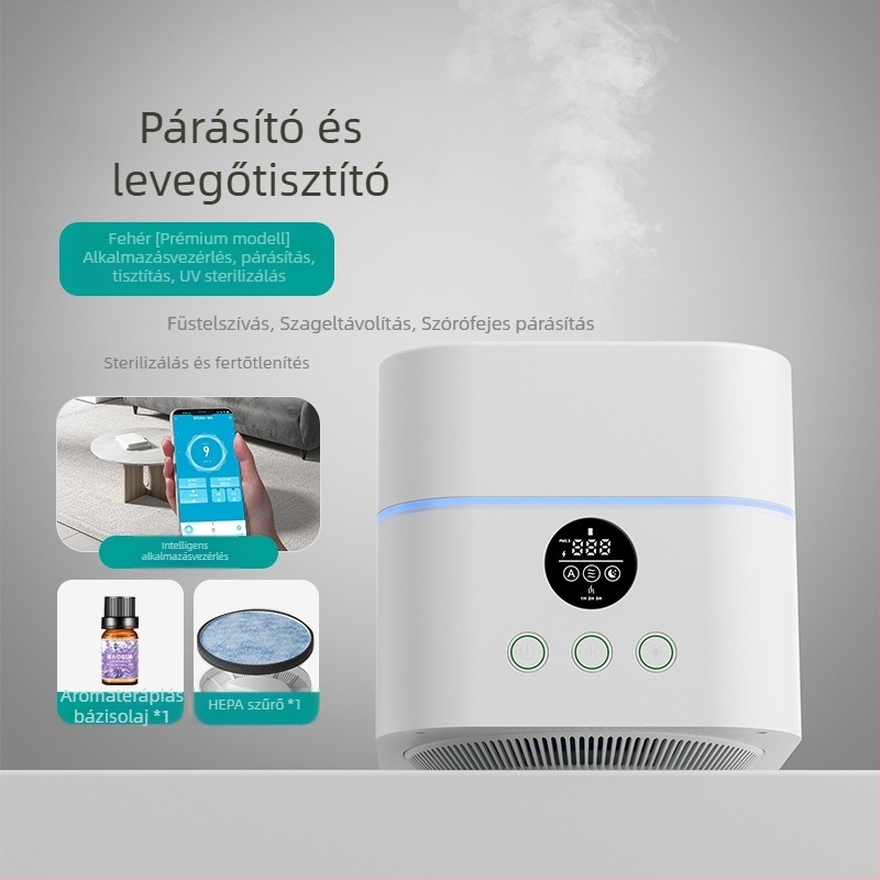 Asztali egyben légtisztító és párásító – sterilizálás, részecske eltávolítás, párásítás; 35 m³/h, App‑vezérlés, 11–20 m² lefedettség