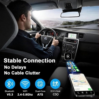 Vezeték nélküli CarPlay adapter autókhoz — kábel CarPlayt vezeték nélküli CarPlay-re alakítja, Android Auto kompatibil, univerzális, ABS+PC anyag, 41 g, 1 év garancia