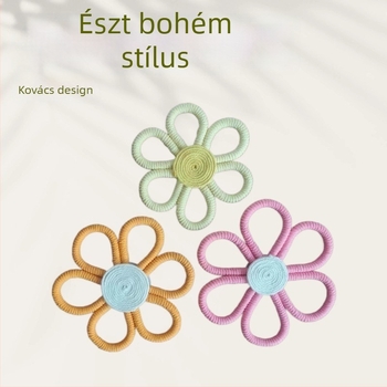 Kézzel készített pamut levél goblen falikép bohem margaréta és szivárvány függővel