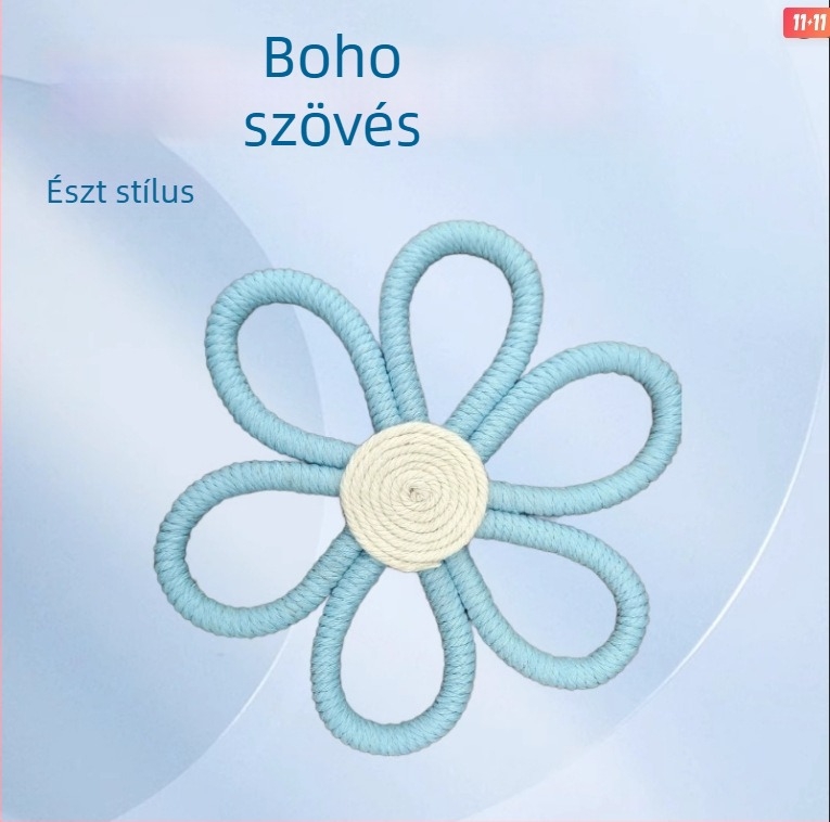 Kézzel készített pamut levél goblen falikép bohem margaréta és szivárvány függővel