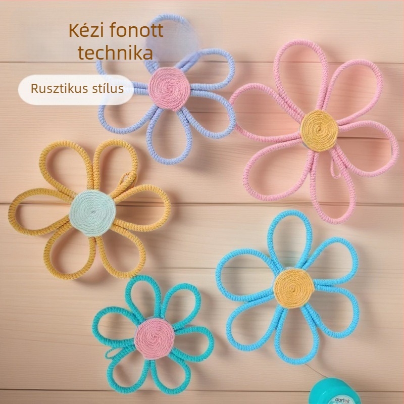 Kézzel készített pamut levél goblen falikép bohem margaréta és szivárvány függővel