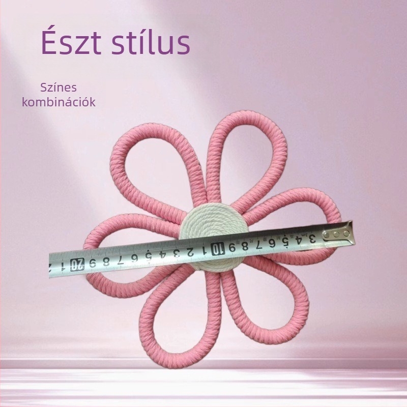 Kézzel készített pamut levél goblen falikép bohem margaréta és szivárvány függővel