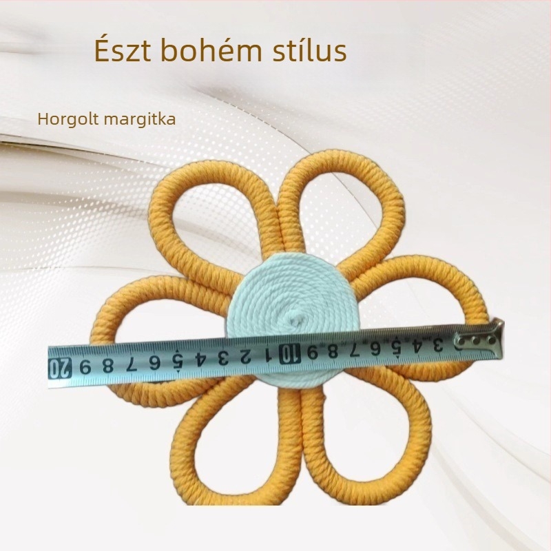 Kézzel készített pamut levél goblen falikép bohem margaréta és szivárvány függővel