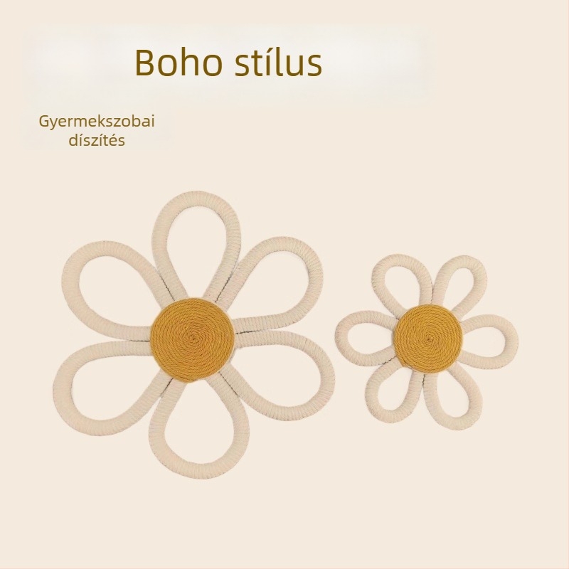 Kézzel készített pamut levél goblen falikép bohem margaréta és szivárvány függővel