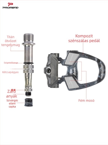 PROMEND Pd-r697p-ti SPD önzáró pedálok, karbon-kompozit test + titán tengely, 186 g, háromcsapágyas, országúti és versenygépekhez