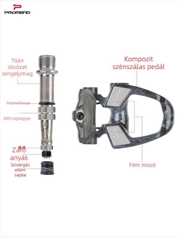 PROMEND Pd-r697p-ti SPD önzáró pedálok, karbon-kompozit test + titán tengely, 186 g, háromcsapágyas, országúti és versenygépekhez