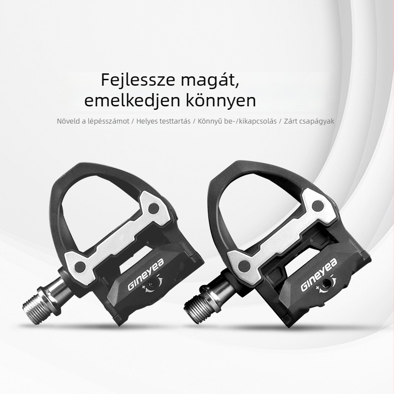 Útikerékpár önzáró pedálok P602, zárócsapokkal, márka Gineyea/Jingye, anyag: mérnöki műanyagok