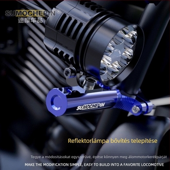 Motorkerékpár visszapillantó tükréhez készült multifunkcionális extenziós tartó, a kormánytengely keresztvasához, reflektor-kiegészítő, alumínium ötvözet, modell LTKZG, Speed motorcycle products