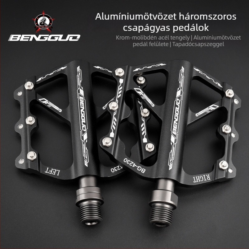 Bunguo Bg-4230 alumínium ötvözet kerékpárpedálok – háromcsapágyas, könnyű és szélesített kivitel, ház alumíniumötvözet és króm-molibdén acél