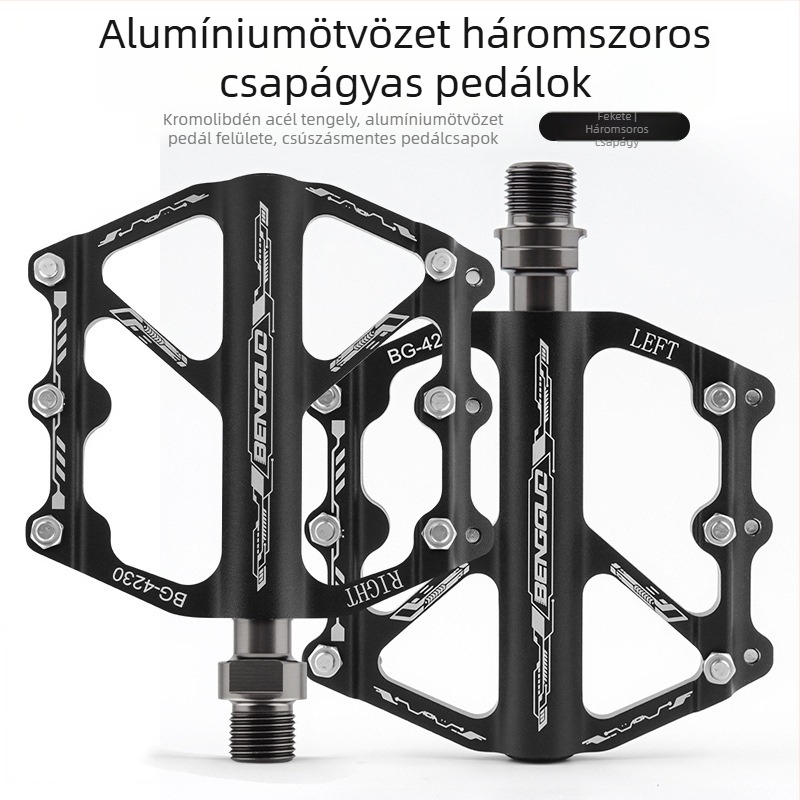 Bunguo Bg-4230 alumínium ötvözet kerékpárpedálok – háromcsapágyas, könnyű és szélesített kivitel, ház alumíniumötvözet és króm-molibdén acél