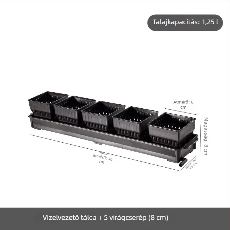 Műanyagból készült fehér, négyzet alakú szukkulens cseréptálkészlet tálcával, légáteresztő és integrált gyökérkontrollal.