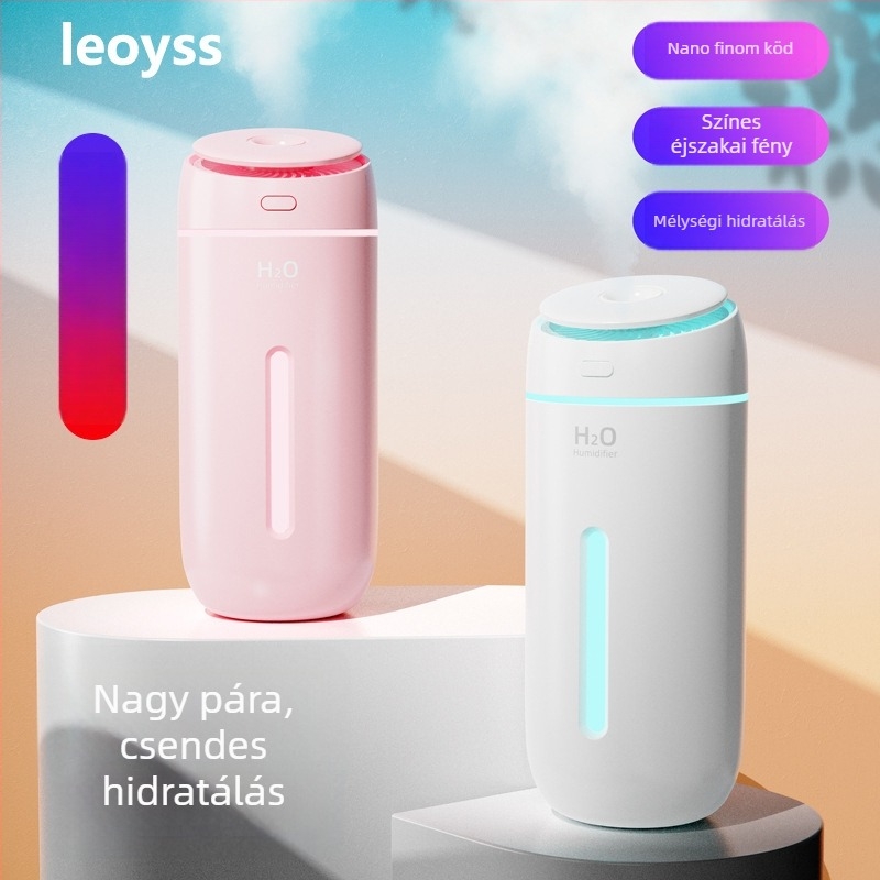 Asztali USB ultrahangos párásító éjszakai fényével, modell Q5 – hatókör legfeljebb 10 m², 0,5 l tartály, 1 ködkiárat, USB tápcsatlakozás, időzítő 2–8 h