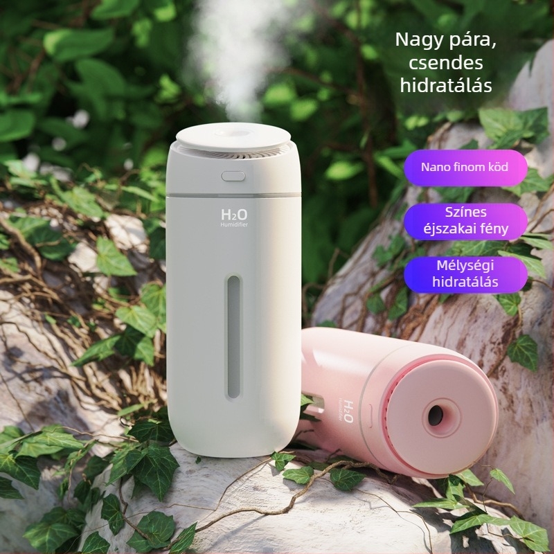 Asztali USB ultrahangos párásító éjszakai fényével, modell Q5 – hatókör legfeljebb 10 m², 0,5 l tartály, 1 ködkiárat, USB tápcsatlakozás, időzítő 2–8 h