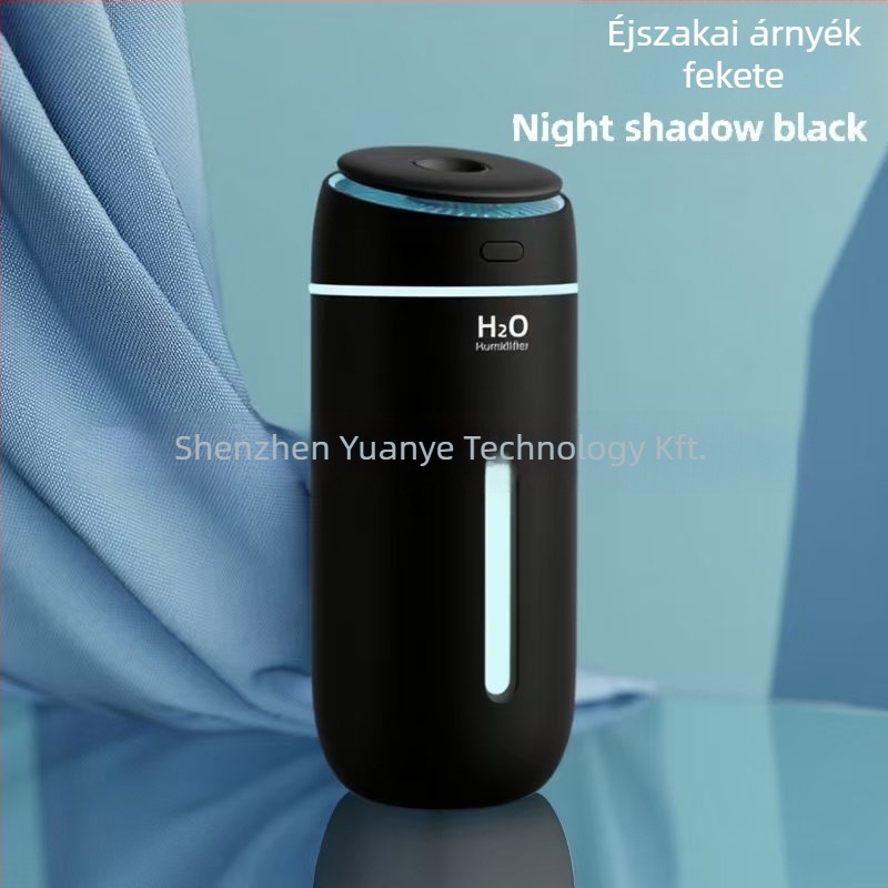 Asztali USB ultrahangos párásító éjszakai fényével, modell Q5 – hatókör legfeljebb 10 m², 0,5 l tartály, 1 ködkiárat, USB tápcsatlakozás, időzítő 2–8 h