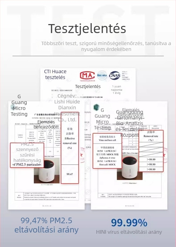 Otthoni légtisztító – formaldehid eltávolítás, alacsony zajszint, 500 m³/h, 10 m²-ig, érintéses vezérlés