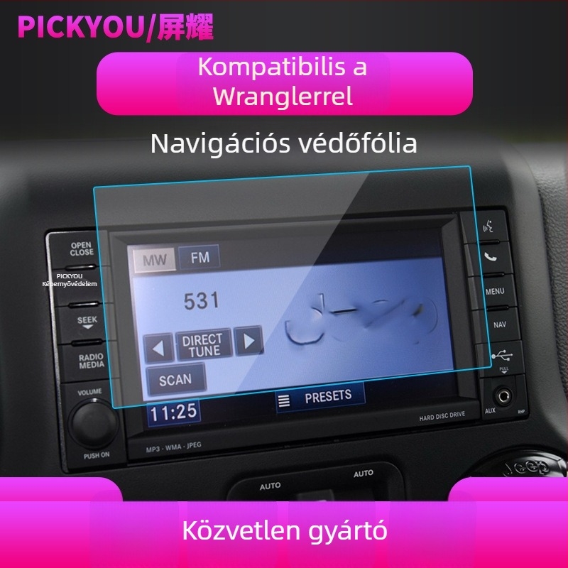 Jeep Wrangler navigációs kijelző és középkonzol védő fólia, matt felület, anti-kékfény, karcolásálló belső autó kiegészítő