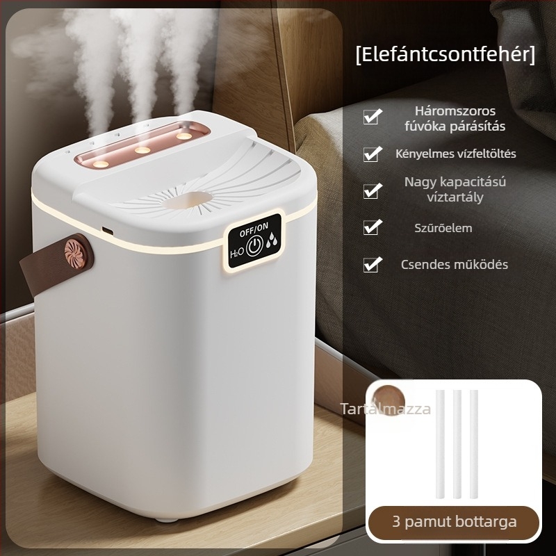 Párásító három permetező kimenettel, nagy kapacitású 2.6–4.0 L tartállyal, csendes üzem, USB-tápellátás, 10–20 m²-hez