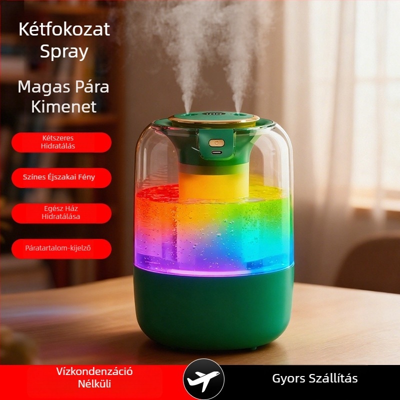 Légpárásító 21–30 m²-es szobákhoz, csendes működés, 2 párásító kimenet, 2.6–4.0 L tartály, távirányító