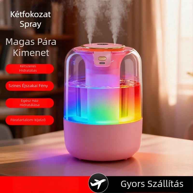 Légpárásító 21–30 m²-es szobákhoz, csendes működés, 2 párásító kimenet, 2.6–4.0 L tartály, távirányító