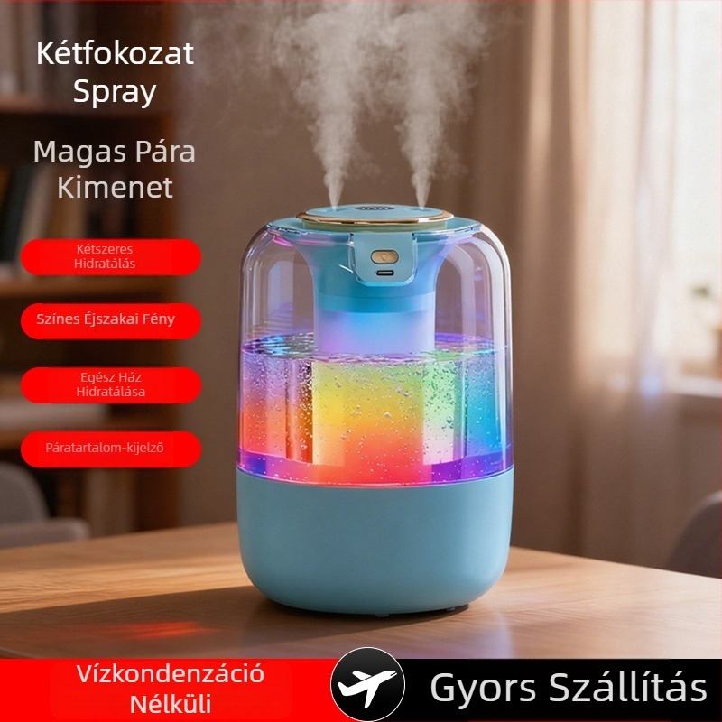 Légpárásító 21–30 m²-es szobákhoz, csendes működés, 2 párásító kimenet, 2.6–4.0 L tartály, távirányító