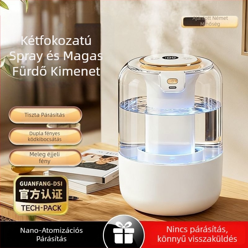 Légpárásító 21–30 m²-es szobákhoz, csendes működés, 2 párásító kimenet, 2.6–4.0 L tartály, távirányító