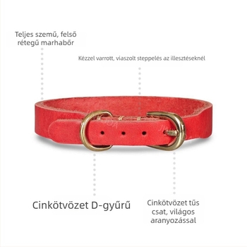 Kutyáknak való nyakörv – valódi bőr, felső réteg tehénbőrből, kézzel varrt