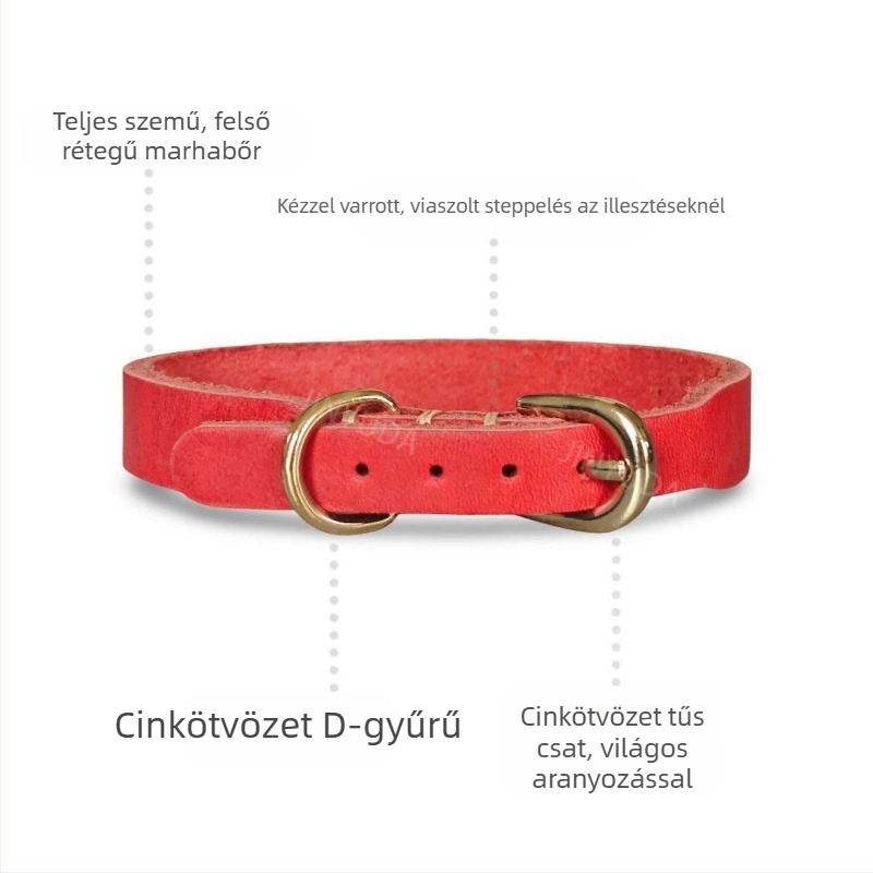 Kutyáknak való nyakörv – valódi bőr, felső réteg tehénbőrből, kézzel varrt