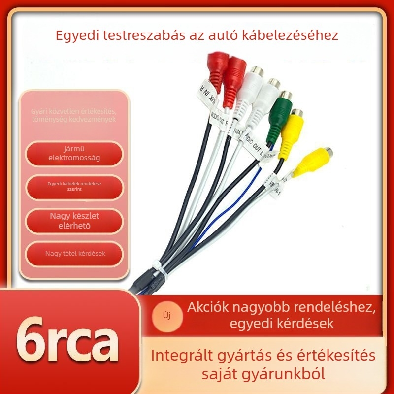 Android autó navigációs kábelköteg tápellátással, USB-vel, RCA-val, 4‑pin/6‑pin csatlakozókkal, GPS antenna és tolató kábel