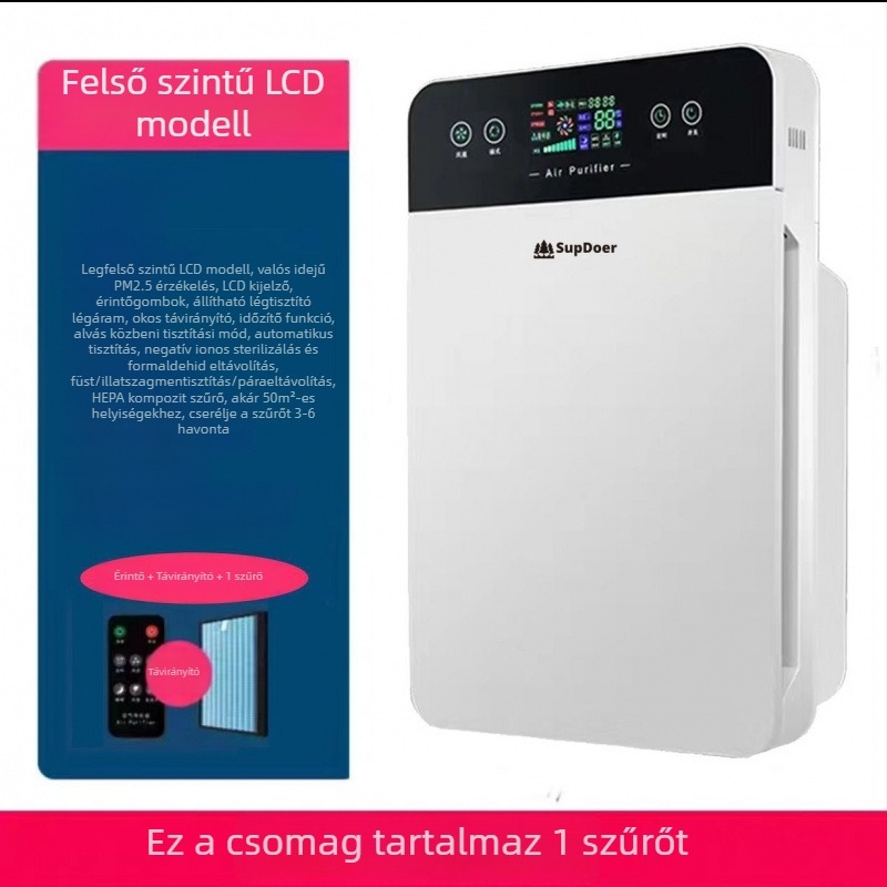 Formaldehid-eltávolító légtisztító, 330 m³/h légáramlás, <36 dB zajszint, 10 m² lefedettség, kompozit szűrő