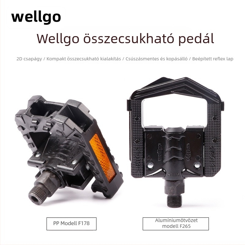 WELLGO F178/F265 összecsukható pedál – mountain bike, PP/alumínium ötvözet, kompatibilis összecsukható, városi, országúti és BMX kerékpárokkal