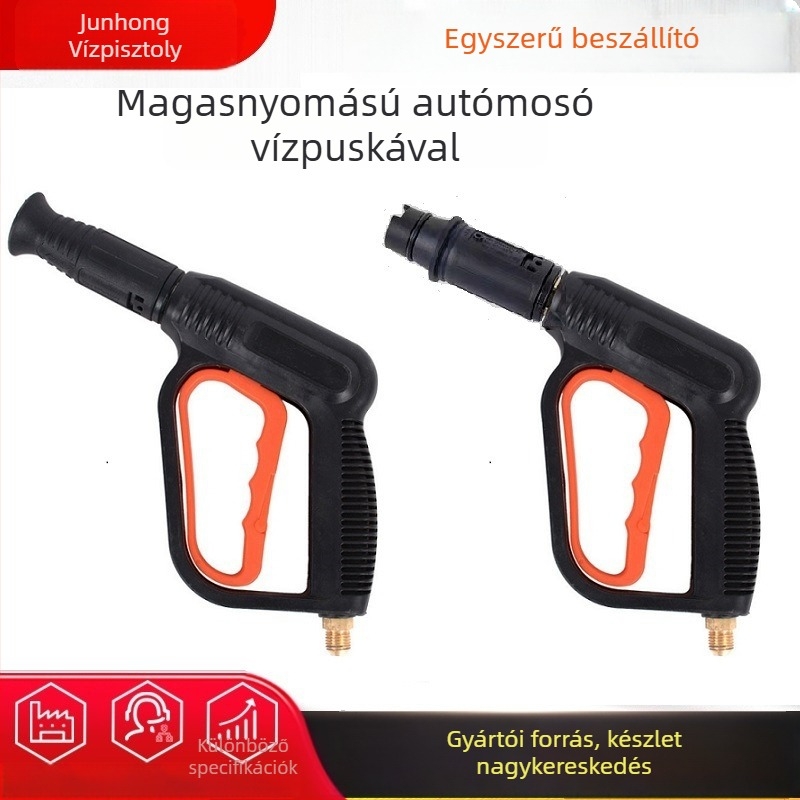 Autómosó vízpisztoly kacsacsőr alakú fúvóka, hordozható műanyag kivitel, nyomás 100 kg/cm2, permetezési sugar 8 m, tömeg 0,25 kg
