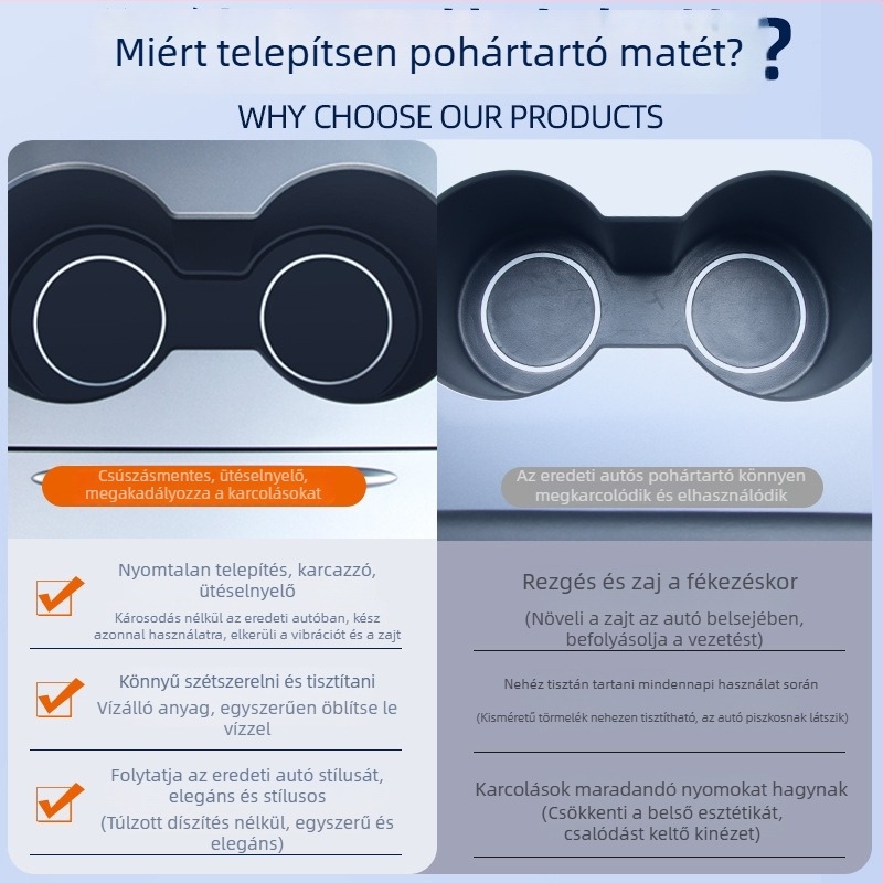 Szilikon központi konzolhoz pohártartóval és tároló rekesszel, csúszásmentes, Tesla Model 3/Y