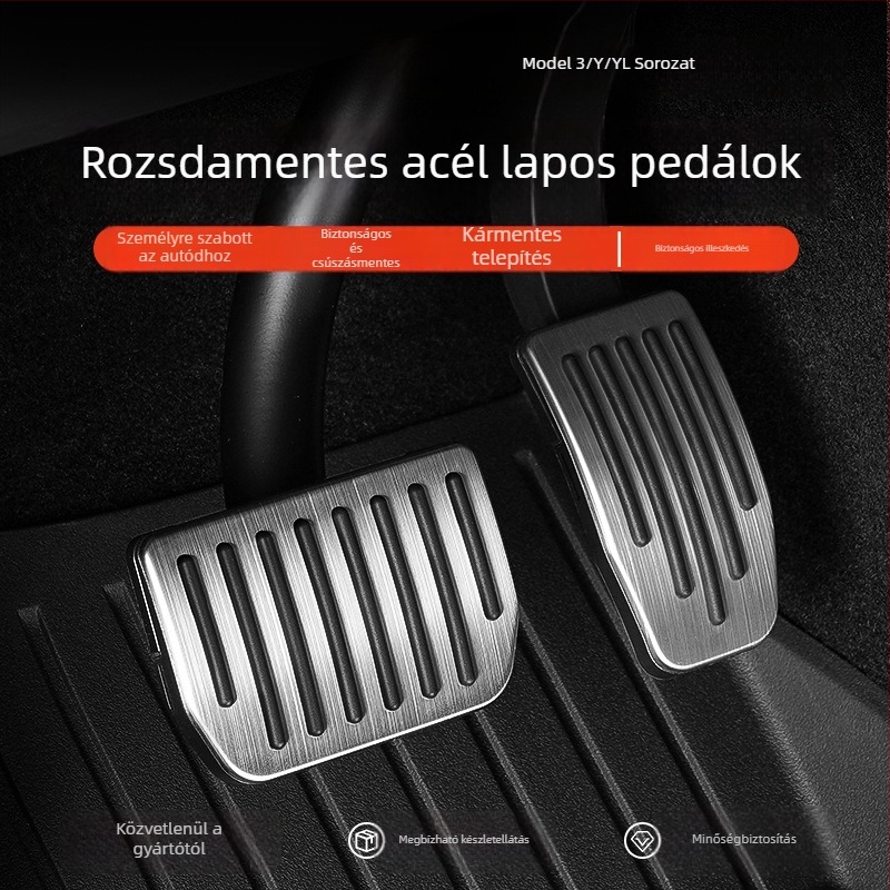 YZ rozsdamentes acél pedálok gyorsító és fék pedálpihenőfelülettel Tesla Model Y/3/X/S automata váltóhoz