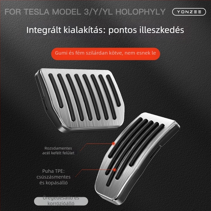 YZ rozsdamentes acél pedálok gyorsító és fék pedálpihenőfelülettel Tesla Model Y/3/X/S automata váltóhoz