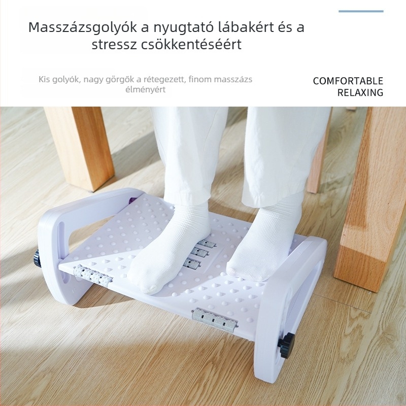 Állítható irodai lábtámasz masszázzal, modern minimalistikus design, modell JT03A; anyagok: ABS műanyag tartó és görgők, vas csavarok; testreszabható: igen