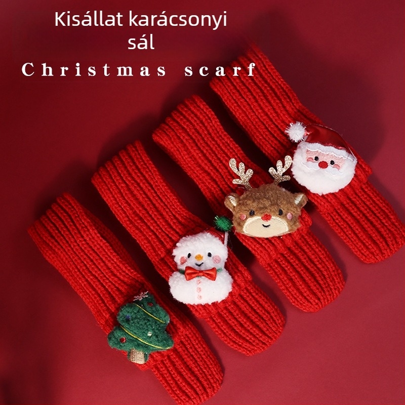 Macska- és kutyáknak való téli sál, rajzolt mintával, gyapjúból, meleg karácsonyra