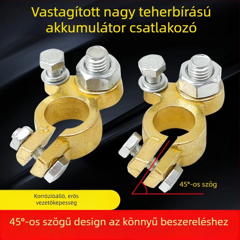 Autóakkumulátor terminálklipsz, nehéz kivitelű egycsavaros M8, sárgarézből, modell 45dzt-26, autókhoz és teherautókhoz
