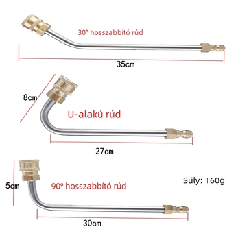 Magasnyomású vízsugárpisztoly rozsdamentes acél hosszabbító rúddal, 1/4 gyors csatlakozás, 30° és 90° U‑alakú rúd klímatisztításhoz