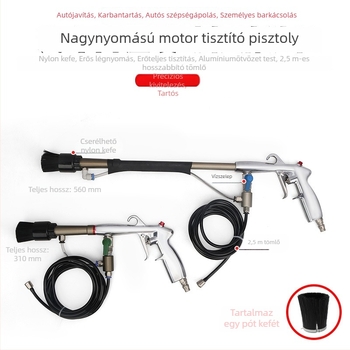 Magasnyomású autómotortisztító pisztoly kefével, belső tisztítás, száraz tisztítás, porfújás és levegőfúvó funkcióval