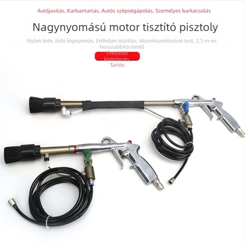 Magasnyomású autómotortisztító pisztoly kefével, belső tisztítás, száraz tisztítás, porfújás és levegőfúvó funkcióval