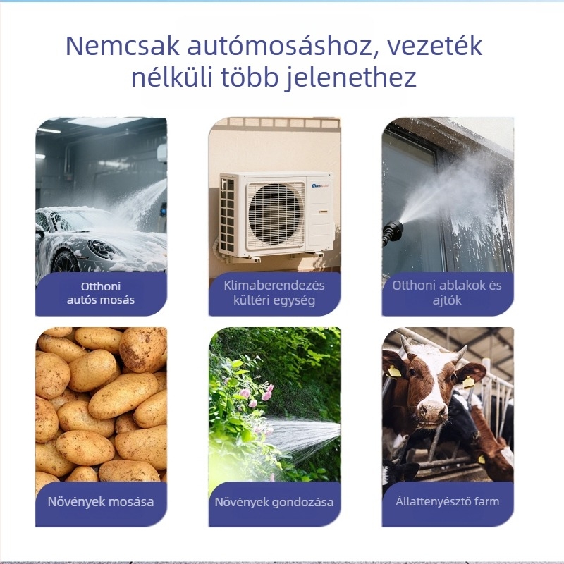 Vezeték nélküli magasnyomású autómosó vízpisztoly — tipp: műanyag/fém; markolat: műanyag; permetezési távolság: 10; tömeg: 1300 g
