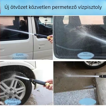 Ötvözet fejű magasnyomású autómosó pisztoly csaphoz csatlakozva, teleszkópos tömlővel