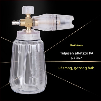 Sárgaréz nagy nyílású, átlátszó fejű nyomásos autómosó pisztoly, 1/4 gyorscsatlakozás, állítható ventilátor-szerű permetező