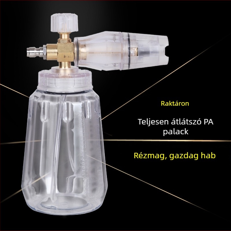 Sárgaréz nagy nyílású, átlátszó fejű nyomásos autómosó pisztoly, 1/4 gyorscsatlakozás, állítható ventilátor-szerű permetező