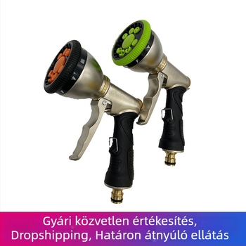 Krómozott többfunkciós vízipisztoly, 9 funkció, elülső ravasz, autómosáshoz, aranymetál és zöld színben